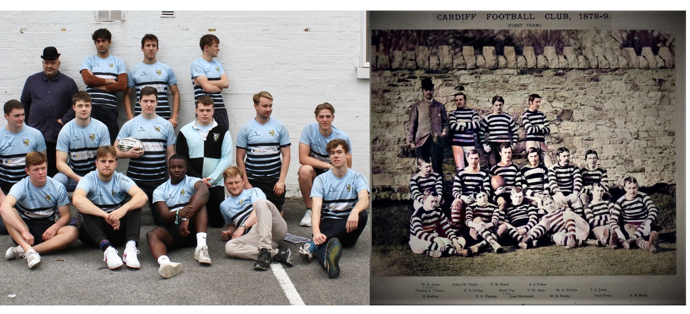 Two photos showing two rugby teams