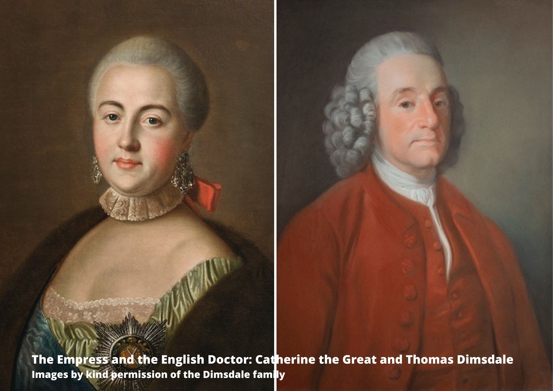 A collage of two people: Catherine the Great and Dr Thomas Dimsdale