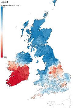 Maps of the UK and Ireland showing pronunciation for scone