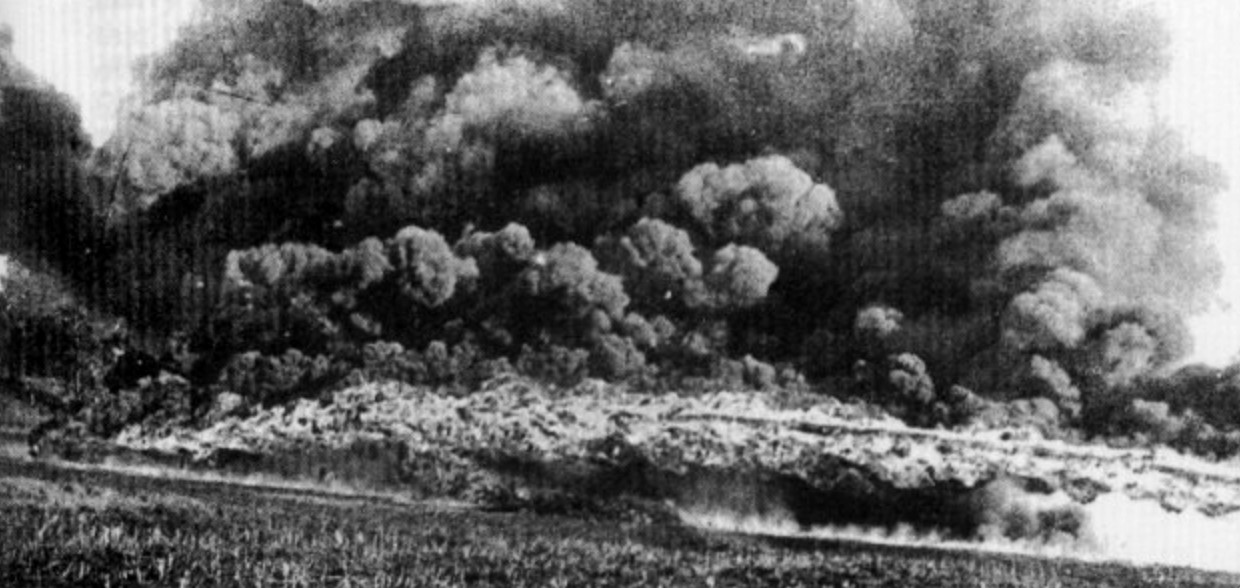 Streams of liquid fire spitting out from German lines
