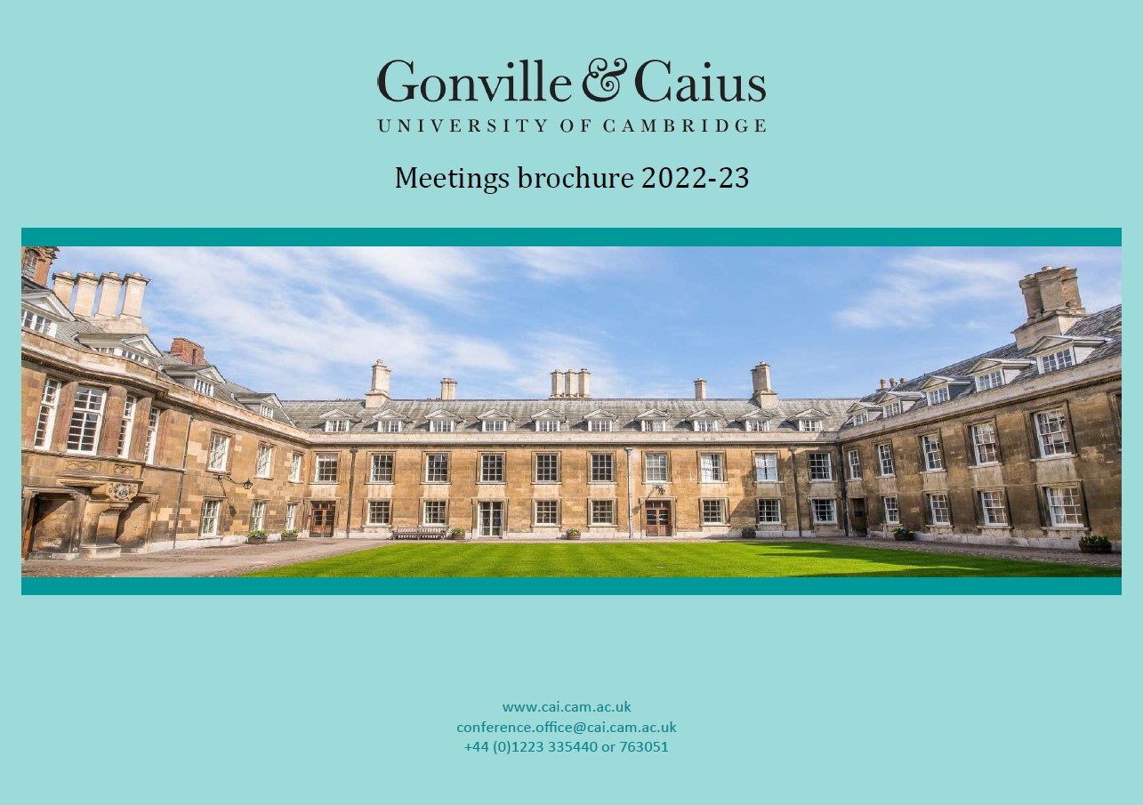 Front cover of Gonville & Caius meetings brochure 2022-23
