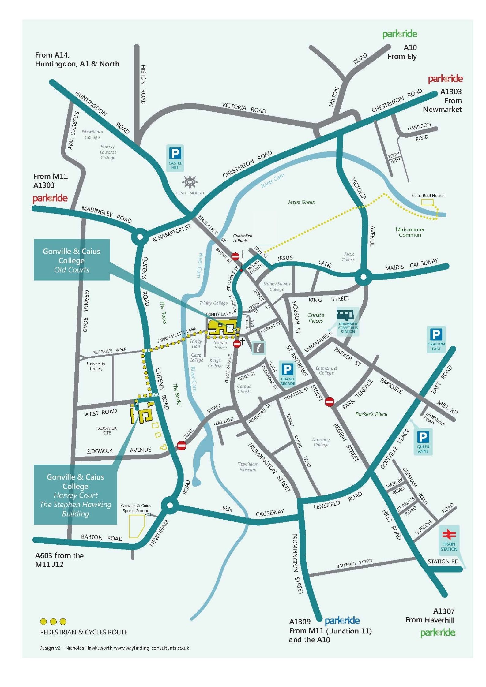 A map of the centre of the city of Cambridge