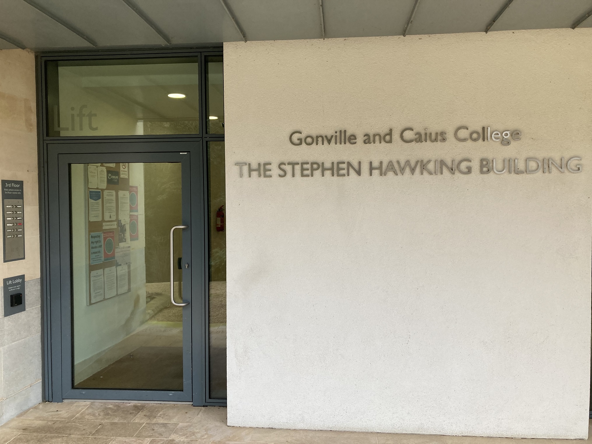 The entrance door to The Stephen Hawking Building
