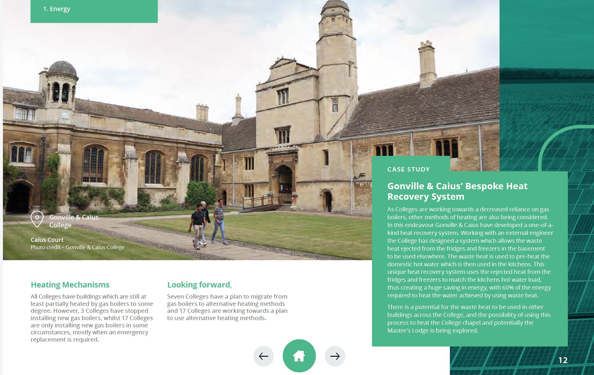 A screengrab of a report on sustainability at Cambridge colleges
