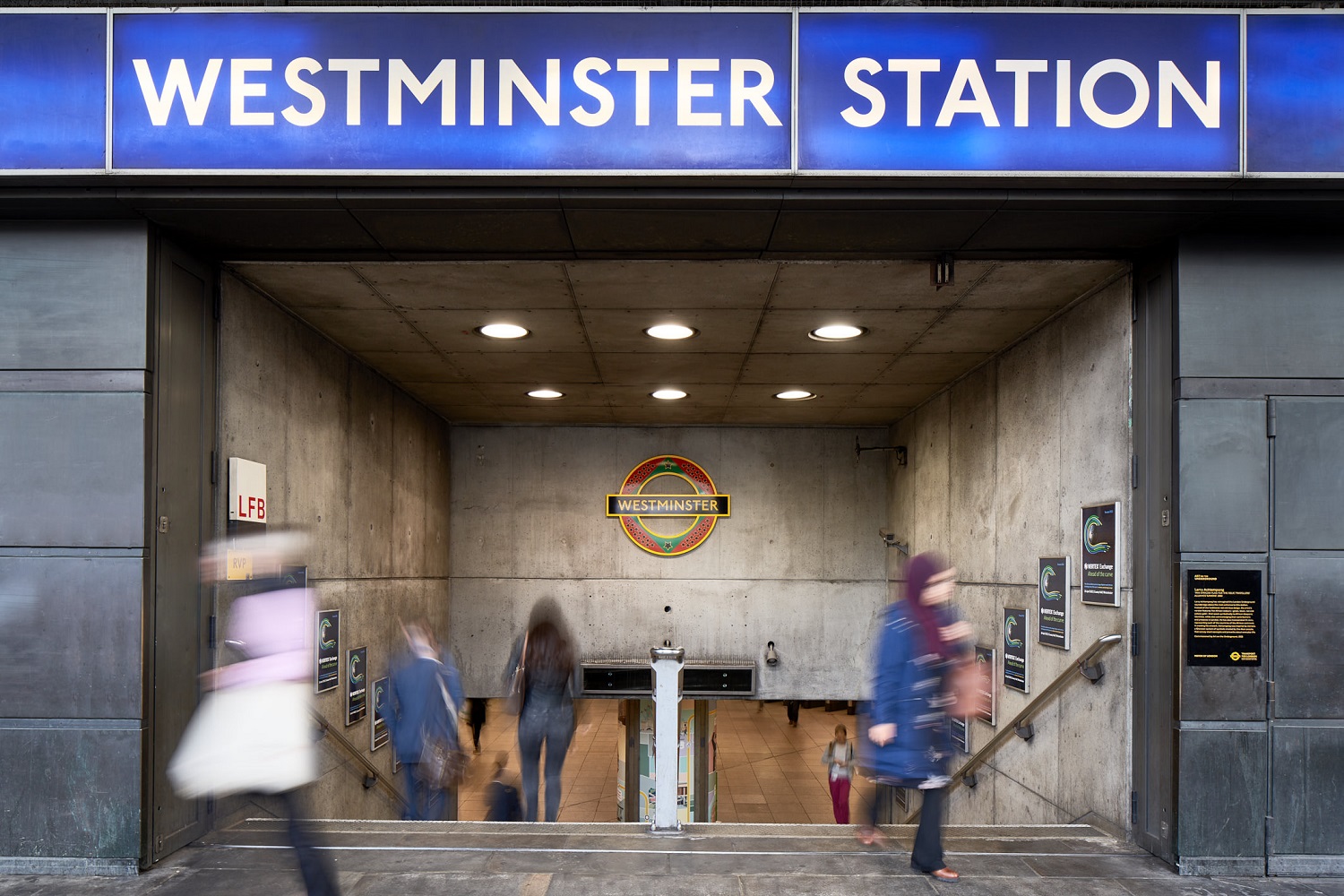 The entrance to Westminster Underground station
