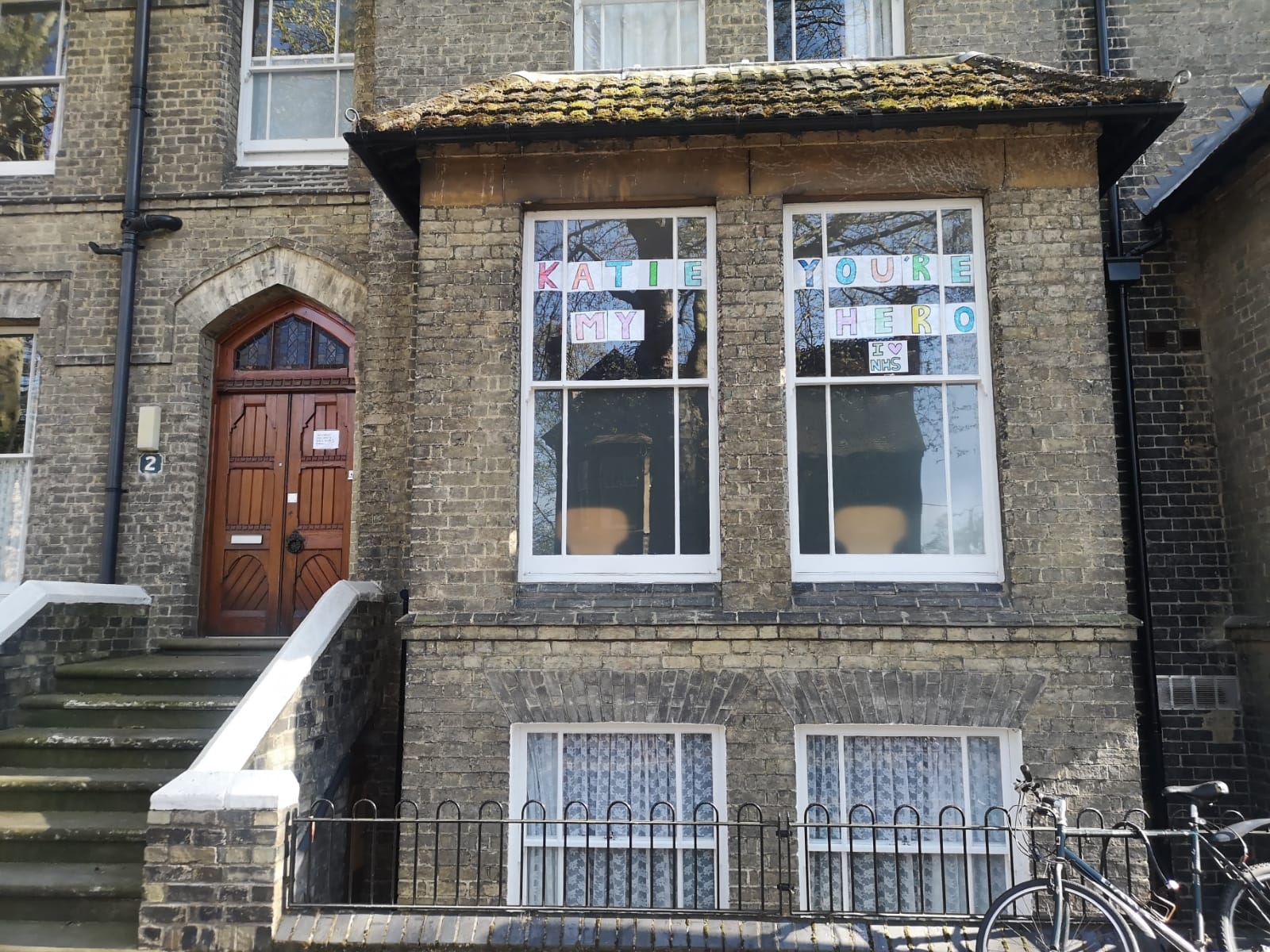 A Harvey Road house frontage with a tribute to NHS workers in the window
