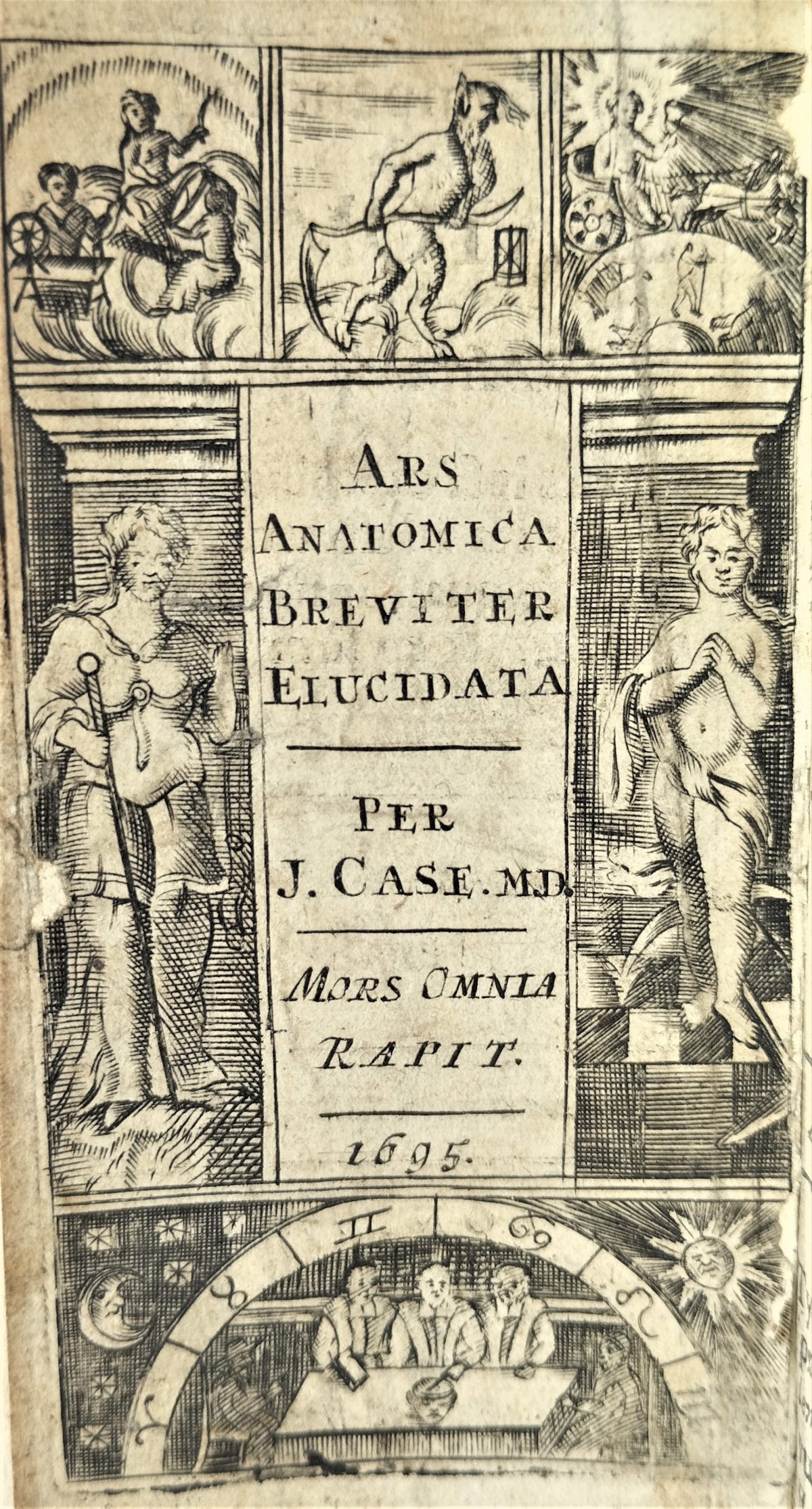 Engraved title page with various decorations, at the center the title "Ars anatomica breviter elucidata". 