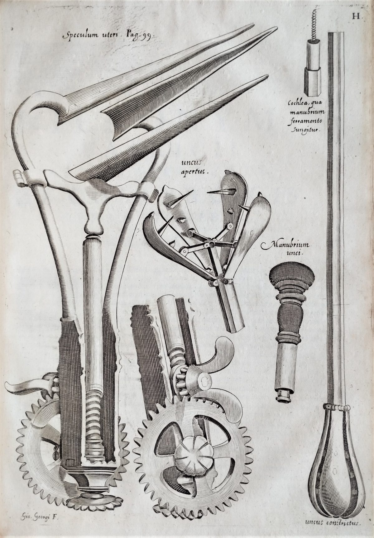 Engravings of various surgical tools and objects related to the cure of the human body. 