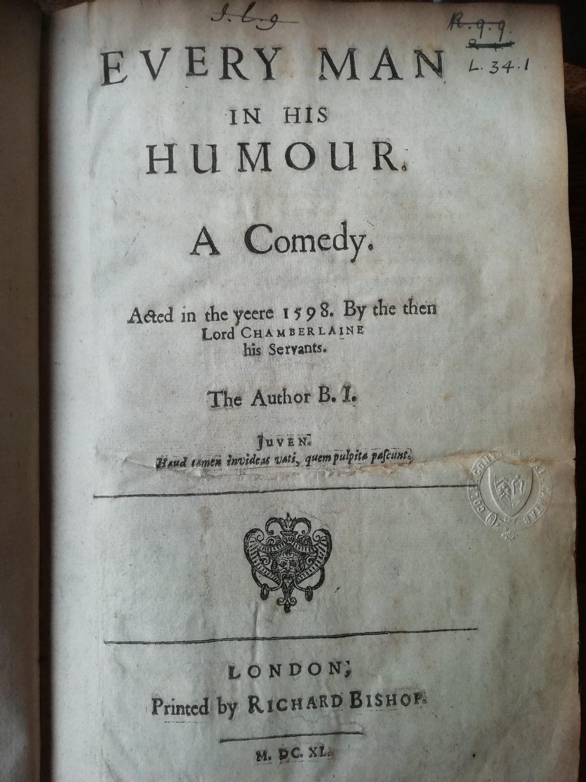 Every Man in his Humour title page
