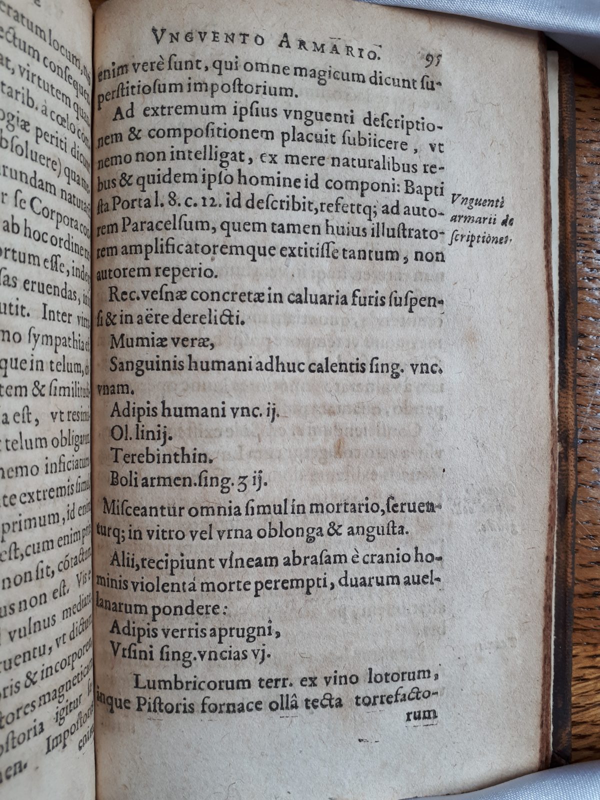 Page 95 in a 17th-century printed book, with a single column of Latin text incorporating a list of seven items.